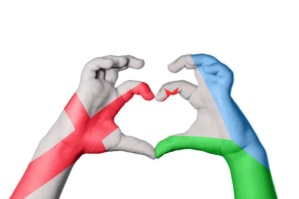 England Djibouti Heart Hand Gesture Making Heart Clipping Path — Stock Photo, Image
