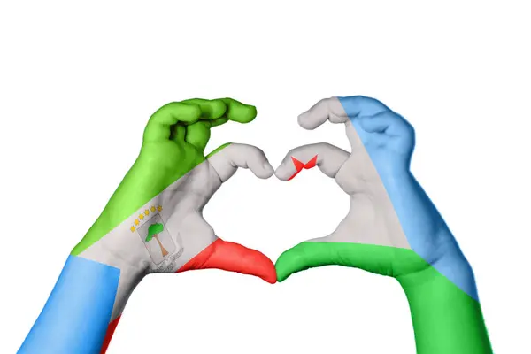 Equatorial Guinea Djibouti Heart Hand Gesture Making Heart Clipping Path — Stock Photo, Image