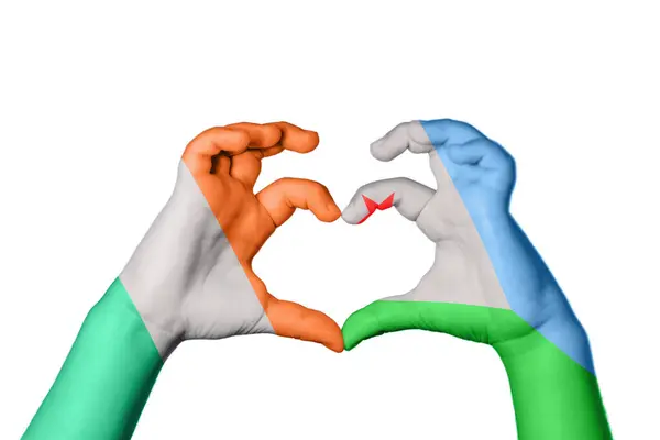Ireland Djibouti Heart Hand Gesture Making Heart Clipping Path — Stock Photo, Image