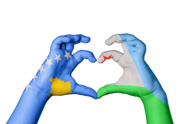 Kosovo Djibouti Heart Hand Gesture Making Heart Clipping Path — Stock Photo, Image