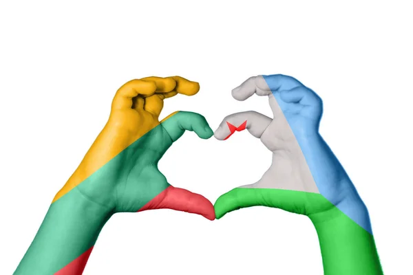 Lithuania Djibouti Heart Hand Gesture Making Heart Clipping Path — Stock Photo, Image