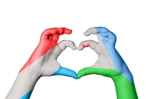 卢森堡Djibouti Heart Hand Gesture Making Heart Clipping Path — 图库照片