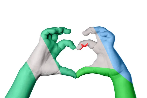 Νιγηρία Τζιμπουτί Καρδιά Χέρι Χειρονομία Κάνοντας Καρδιά Ψαλίδισμα Μονοπάτι — Φωτογραφία Αρχείου