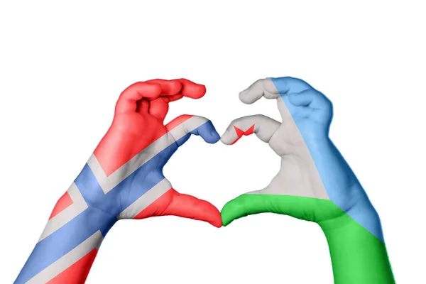 Norvégia Dzsibuti Szív Kéz Gesztus Készítő Szív Vágóút — Stock Fotó