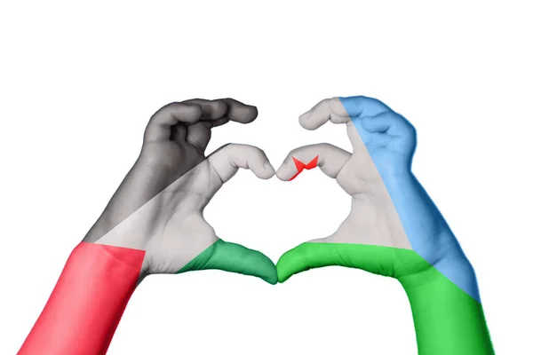 Palestyna Dżibuti Serce Ręczny Gest Serca Ścieżka Wycinania — Zdjęcie stockowe