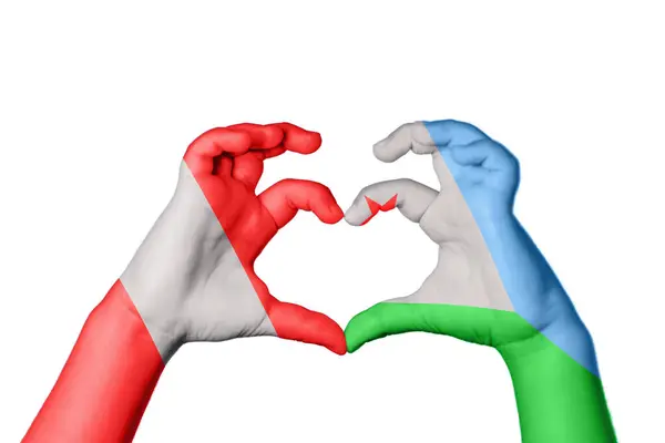 Peru Djibouti Heart Hand Gesture Making Heart Clipping Path — Stock Photo, Image
