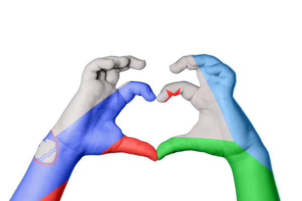 斯洛文尼亚Djibouti Heart Hand Gesture Making Heart Clipping Path — 图库照片