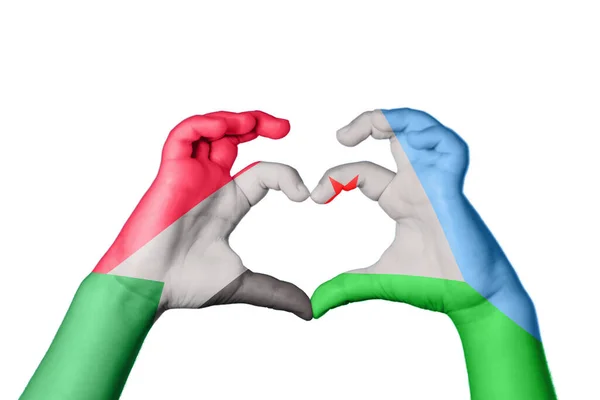 Sudan Djibouti Heart Hand Gesture Making Heart Clipping Path — Stock Photo, Image