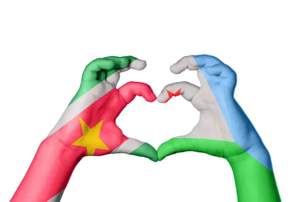 Surinam Džibutské Srdce Ruční Gesto Srdce Střihací Cesta — Stock fotografie