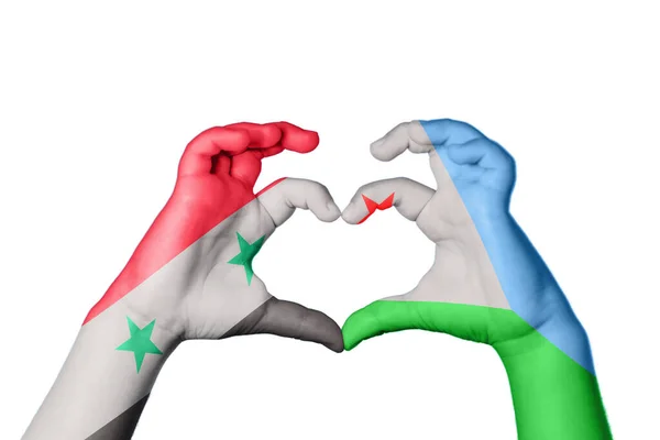 Syrië Djibouti Hart Handgebaar Maken Hart Knippad — Stockfoto