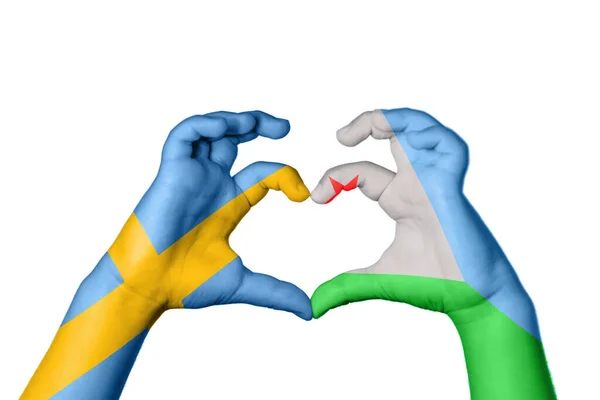 Sweden Djibouti Heart Hand Gesture Making Heart Clipping Path — Stock Photo, Image