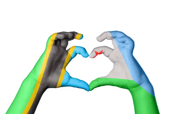 Tanzania Djibouti Heart Hand Gesture Making Heart Clipping Path — Stock Photo, Image