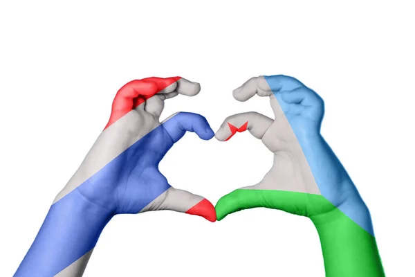 Thailand Djibouti Heart Hand Gesture Making Heart Clipping Path — Stock Photo, Image