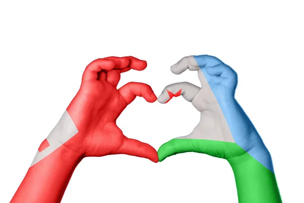 Tonga Djibouti Heart Hand Gesture Making Heart Clipping Path — Stock Photo, Image