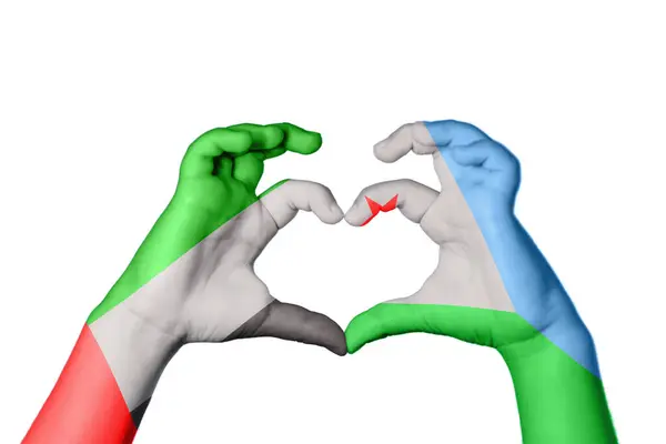 Ηνωμένα Αραβικά Εμιράτα Τζιμπουτί Καρδιά Χέρι Χειρονομία Κάνοντας Καρδιά Ψαλιδίζοντας — Φωτογραφία Αρχείου