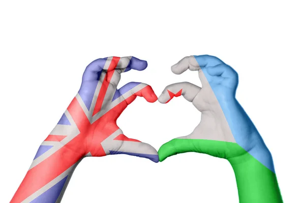 Verenigd Koninkrijk Djibouti Heart Hand Gebaar Maken Hart Knippen Pad — Stockfoto
