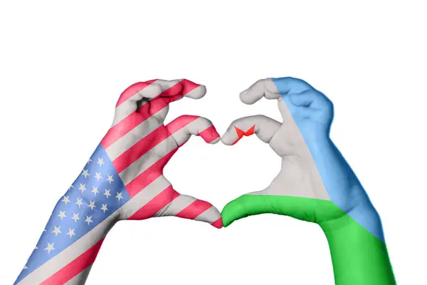 United States Djibouti Heart Hand Gesture Making Heart Clipping Path — Stock Photo, Image
