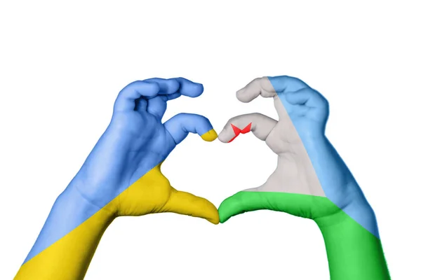 Ukraine Djibouti Heart Hand Gesture Making Heart Clipping Path — Stock Photo, Image