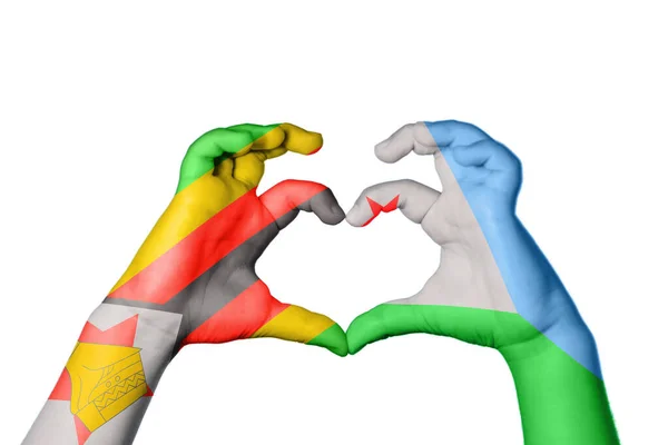 Zimbabwe Djibouti Heart Hand Gesture Making Heart Clipping Path — Stock Photo, Image