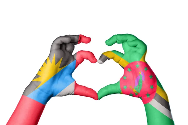 Antigua Och Barbuda Dominica Heart Hand Gest Att Göra Hjärta — Stockfoto