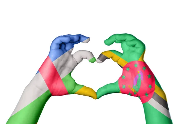 Центральноафриканская Республика Dominica Heart Hand Gesture Making Heart Clipping Path — стоковое фото