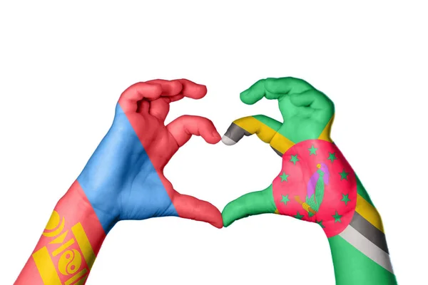 Mongolia Dominica Heart Hand Gesture Making Heart Clipping Path — Stock Photo, Image