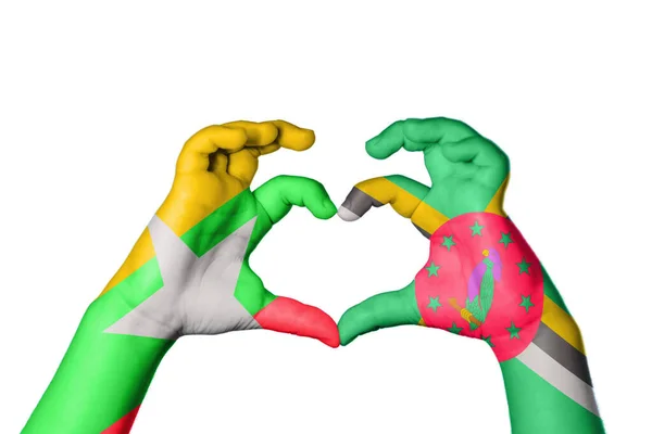 Myanmar Dominica Heart Hand Gesture Making Heart Clipping Path — Stock Photo, Image
