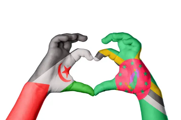 Sahrawi Arab Democratic Republic Dominica Heart Hand Gesture Making Heart — Stock Photo, Image