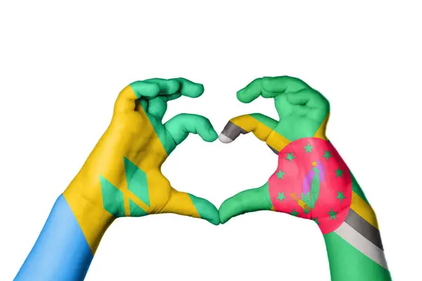 圣文森特和格林纳丁斯Heart Hand Gesture Making Heart Clipping Path — 图库照片