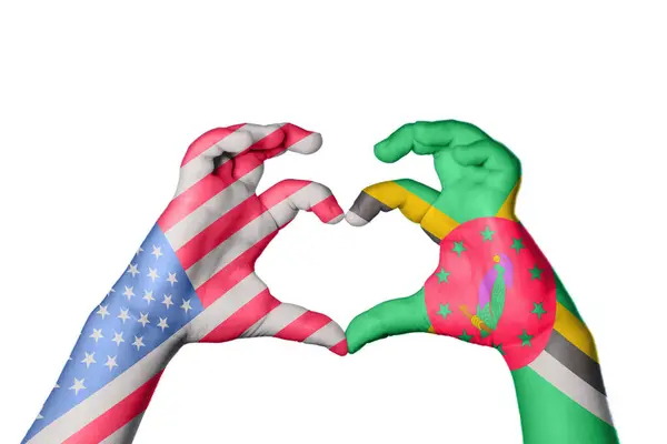 United States Dominica Heart Hand Gesture Making Heart Clipping Path — Stock Photo, Image
