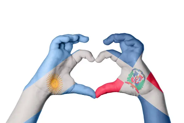 Αργεντινή Δομινικανή Δημοκρατία Καρδιά Χέρι Χειρονομία Κάνοντας Καρδιά Ψαλίδισμα Μονοπάτι — Φωτογραφία Αρχείου