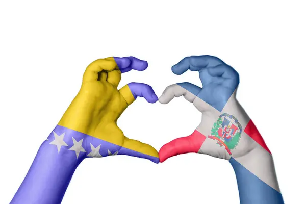 Bosnia Herzegovina Dominican Republic Heart Hand Gesture Making Heart Clipping — Stock Photo, Image