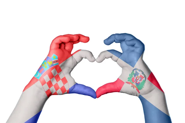 克罗地亚多米尼加共和国心脏 手手势制造心脏 收割路径 — 图库照片