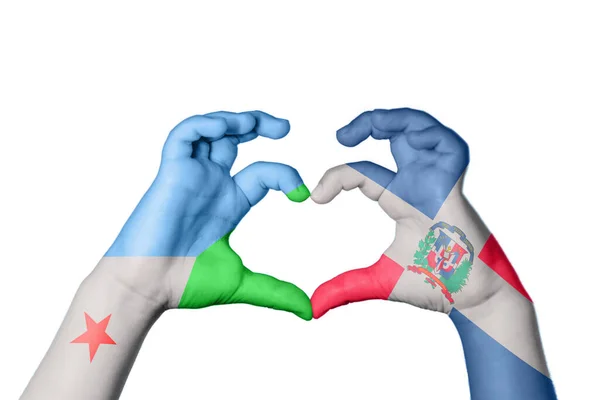 Djibouti Dominican Republic Heart Hand Gesture Making Heart Clipping Path — Stock Photo, Image
