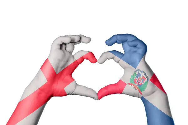 Αγγλία Δομινικανή Δημοκρατία Καρδιά Χέρι Χειρονομία Κάνοντας Καρδιά Ψαλίδισμα Μονοπάτι — Φωτογραφία Αρχείου