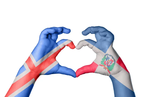 Ισλανδία Δομινικανή Δημοκρατία Καρδιά Χέρι Χειρονομία Καθιστώντας Την Καρδιά Ψαλίδισμα — Φωτογραφία Αρχείου