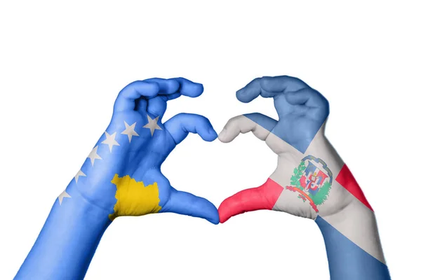 Kosovo Dominican Republic Heart Hand Gesture Making Heart Clipping Path — Stock Photo, Image