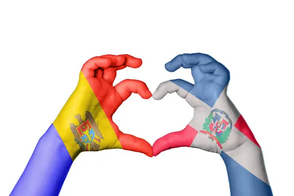 Μολδαβία Δομινικανή Δημοκρατία Καρδιά Χειρονομία Χέρι Κάνοντας Καρδιά Ψαλιδίζοντας Διαδρομή — Φωτογραφία Αρχείου