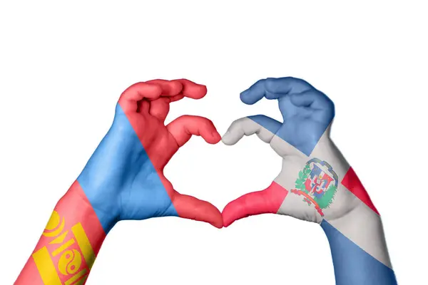 Mongolië Dominicaanse Republiek Hart Handgebaar Maken Hart Knippad — Stockfoto