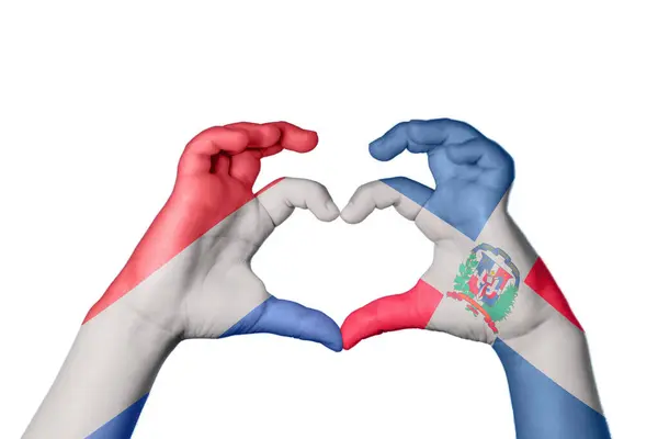 Ολλανδία Δομινικανή Δημοκρατία Καρδιά Χέρι Χειρονομία Κάνοντας Καρδιά Ψαλιδίζοντας Διαδρομή — Φωτογραφία Αρχείου