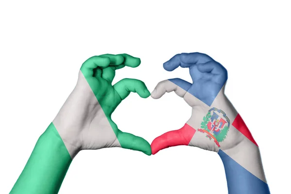 Nigéria Dominikai Köztársaság Szív Kézmozdulatok Készítése Szív Vágási Útvonal — Stock Fotó