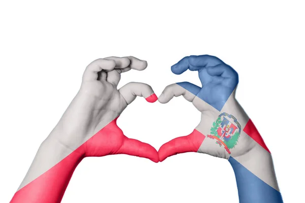 Πολωνία Δομινικανή Δημοκρατία Καρδιά Χέρι Χειρονομία Καθιστώντας Την Καρδιά Ψαλιδίζοντας — Φωτογραφία Αρχείου