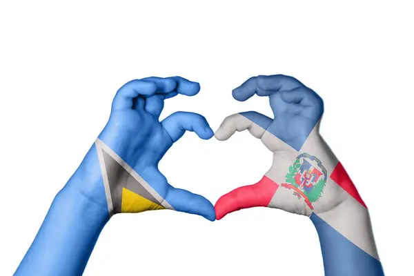 Αγία Λουκία Δομινικανή Δημοκρατία Καρδιά Χέρι Χειρονομία Κάνοντας Καρδιά Ψαλίδισμα — Φωτογραφία Αρχείου