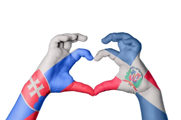 Slovakia Dominican Republic Heart Hand Gesture Making Heart Clipping Path — Stock Photo, Image