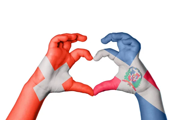 Ελβετία Δομινικανή Δημοκρατία Καρδιά Χειρονομία Χέρι Κάνοντας Καρδιά Ψαλιδίζοντας Διαδρομή — Φωτογραφία Αρχείου