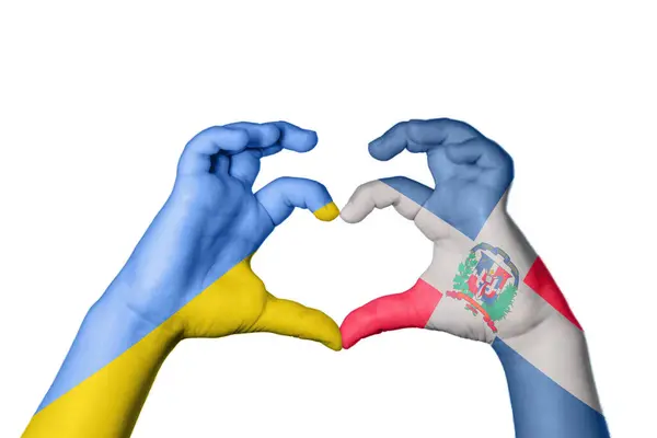 Ukraine Dominican Republic Heart Hand Gesture Making Heart Clipping Path — Stock Photo, Image