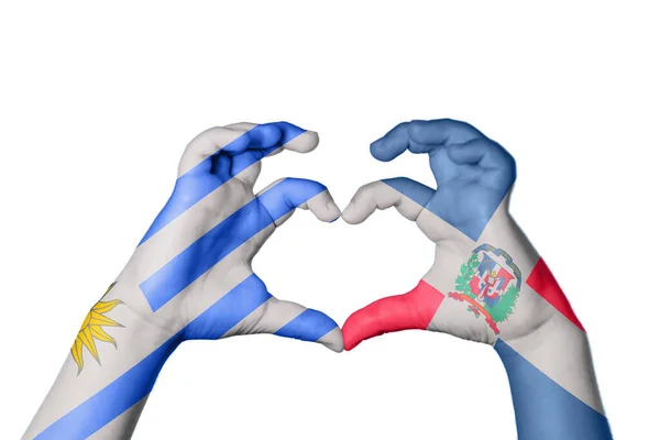 Uruguay Dominican Republic Heart Hand Gesture Making Heart Clipping Path — Stock Photo, Image