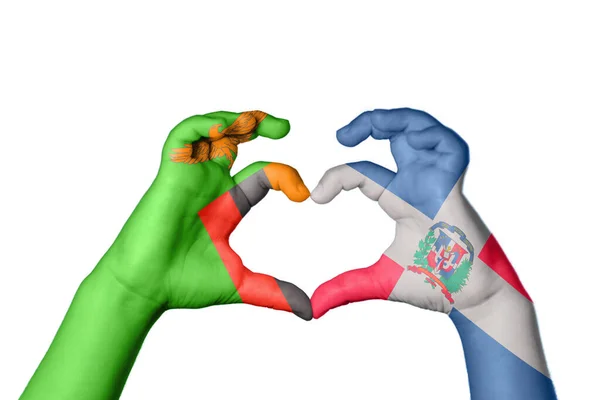 Zambia Dominican Republic Heart Hand Gesture Making Heart Clipping Path — Stock Photo, Image