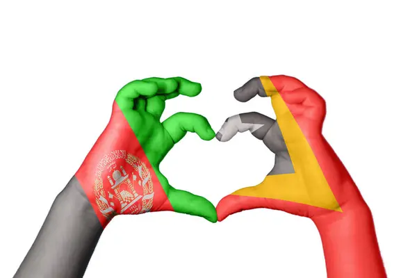 Афганістан Східний Тимор Серце Жест Рук Робить Серце Відсікаючи Шлях — стокове фото