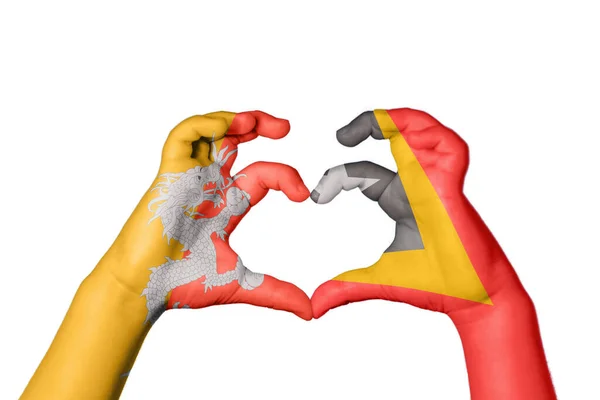 Bhutan East Timor Heart Hand Gesture Making Heart Clipping Path — Stock Photo, Image